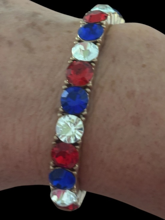 Jewelry - Gold-Tone Red, Blue & White Crystal Tennis Bracelet NWOT